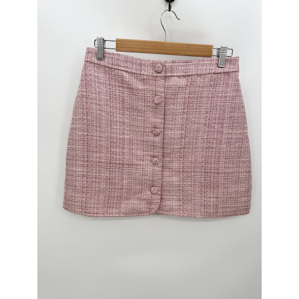 Majorelle Ariah Pink Tweed Button Front Mini Skirt Womens Size Medium MJQ53 U18